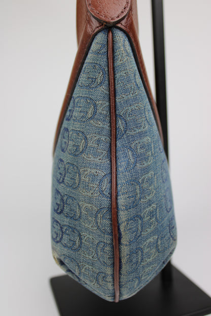Gucci Monogram Denim Bamboo Bag (Restored)