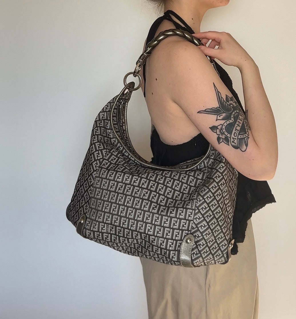 Fendi Zucchino Hobo Shoulder Bag