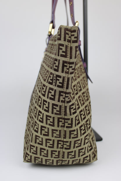 Pre-owned Fendi Zucchino Charm Tote Bag