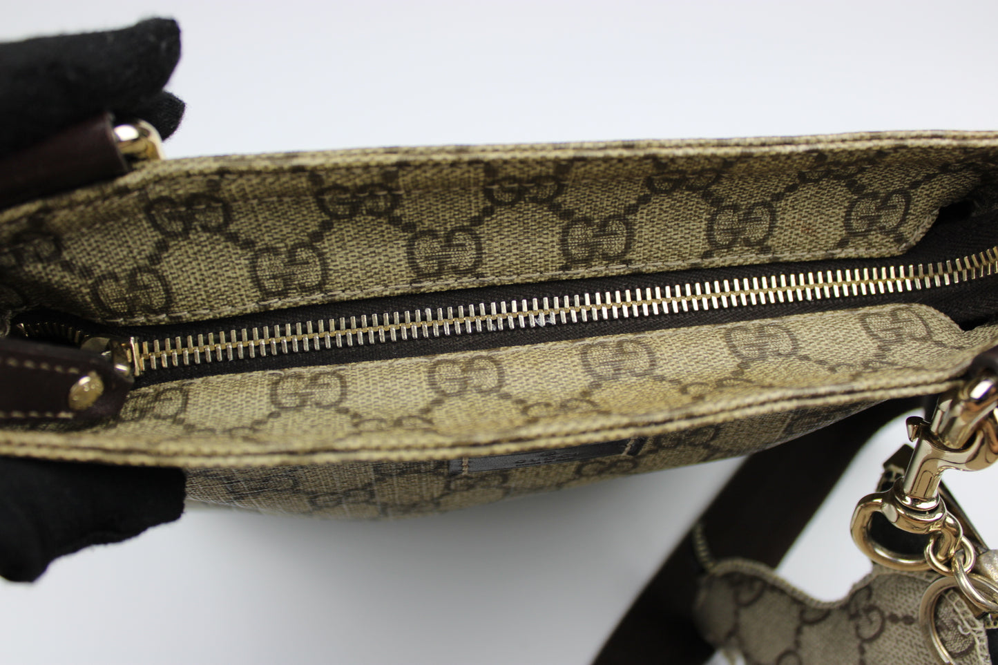 Gucci Monogram Coated Canvas Cross Body Bag (With Gucci Charm)