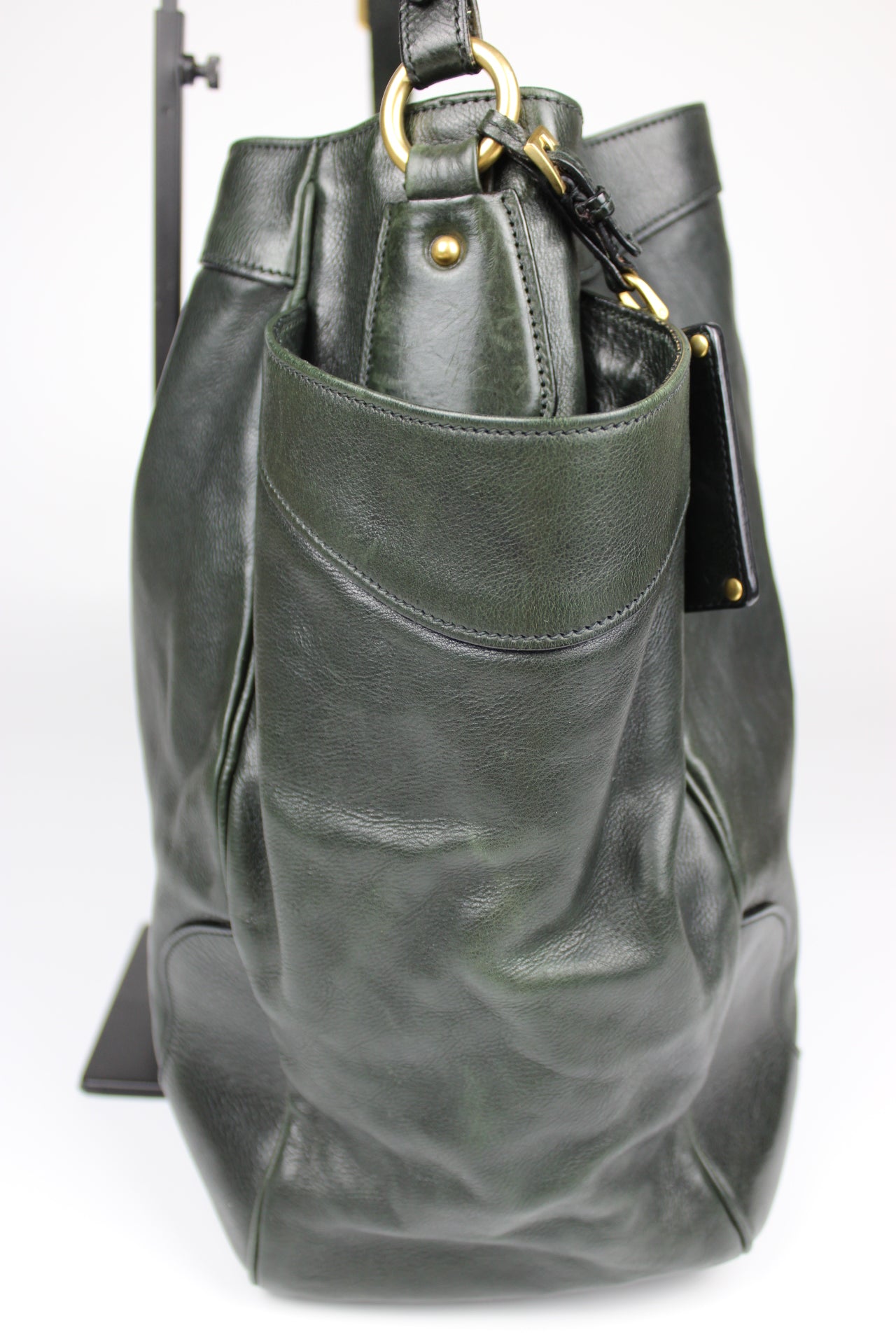 Prada Glacé Calfskin Leather Dark Green Hobo Bag 2007