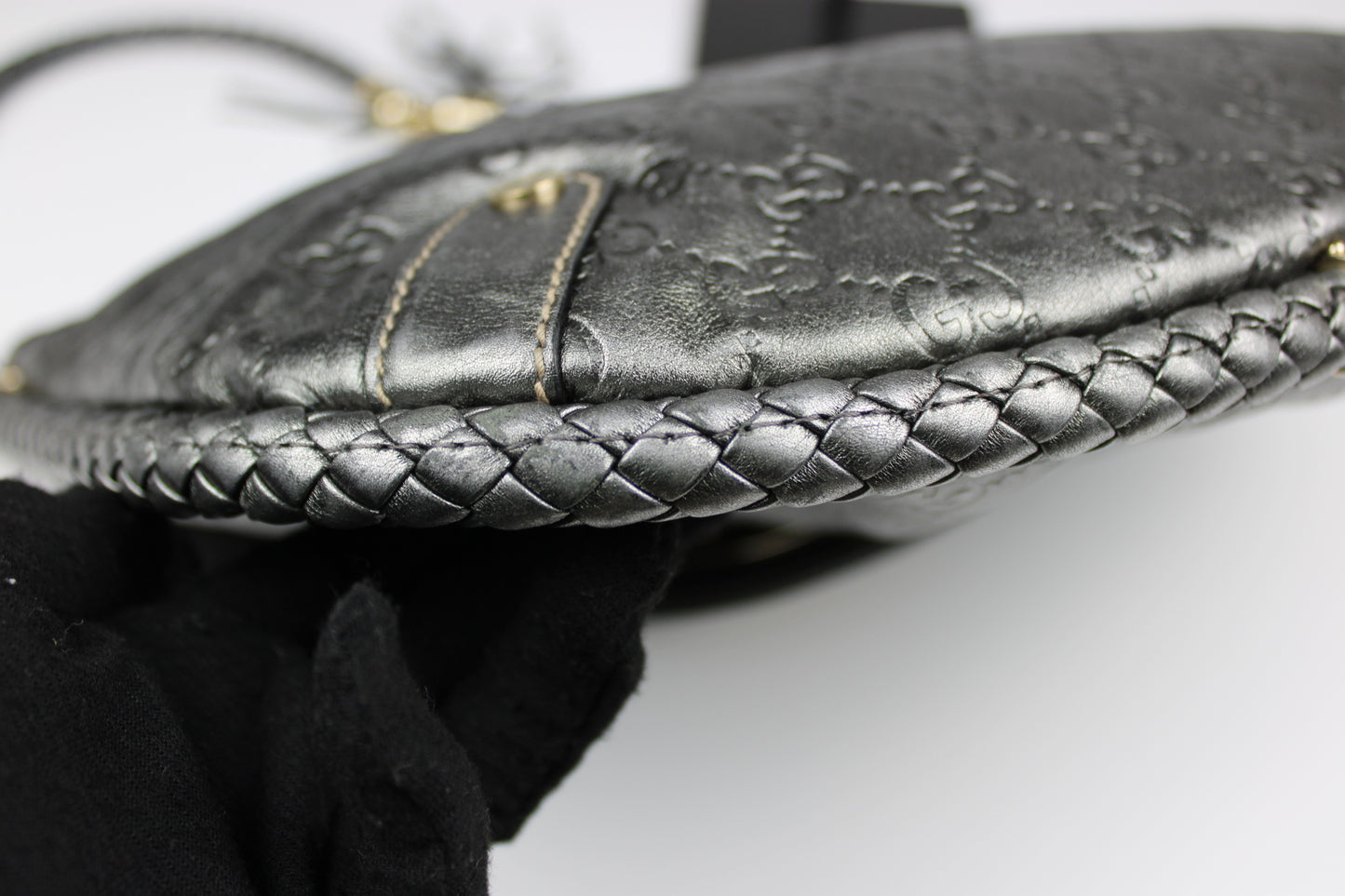 Gucci Guccissima Metallic Silver Leather Britt Hobo Bag