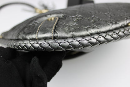 Gucci Guccissima Metallic Silver Leather Britt Hobo Bag