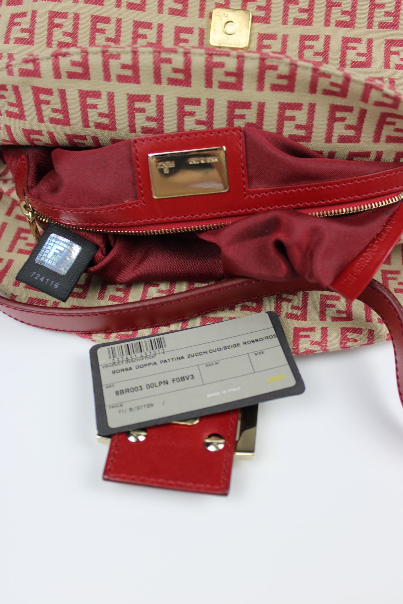 Fendi Zucchino Red Baguette Bag