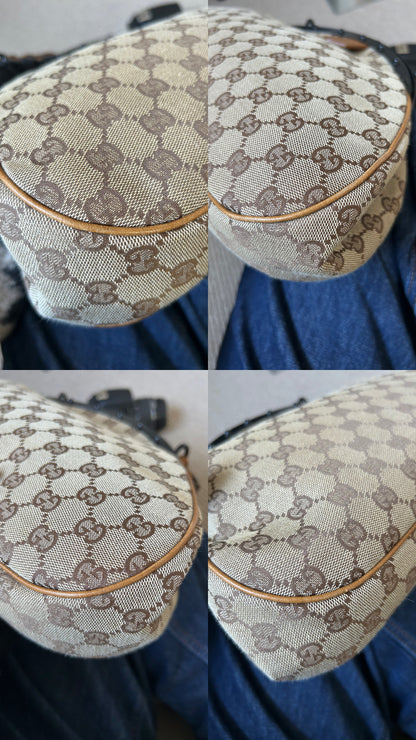 Gucci Monogram Pagoda Frame Bamboo Top Handle Bag