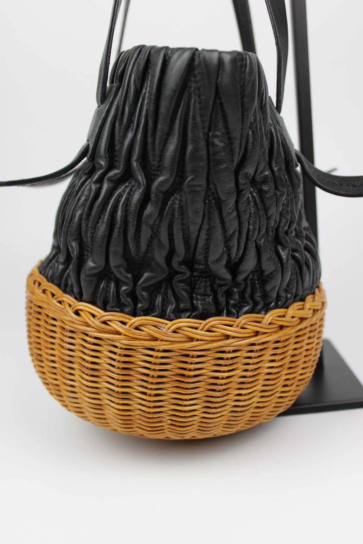 Pre-owned Miu Miu Matelasse Leather and Wicker Bucket Bag