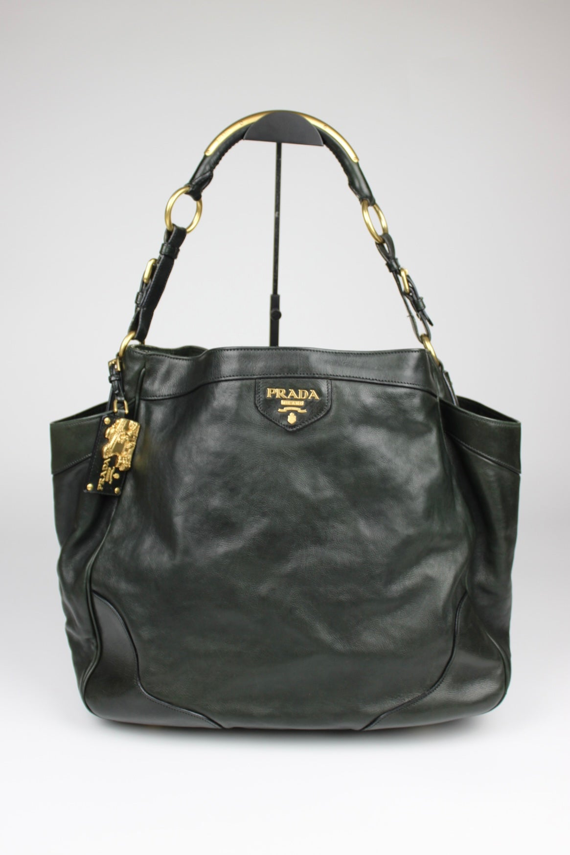 Prada Glacé Calfskin Leather Dark Green Hobo Bag 2007