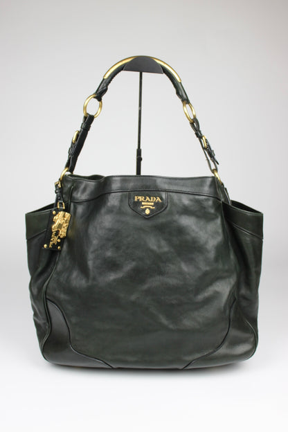 Prada Glacé Calfskin Leather Dark Green Hobo Bag 2007