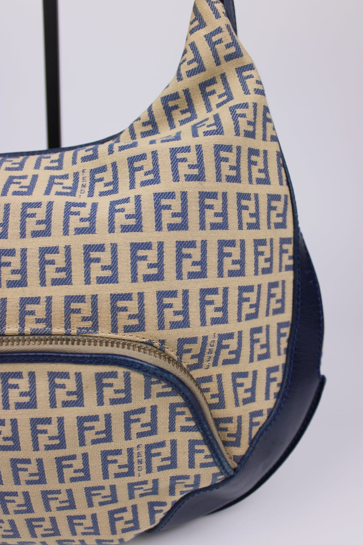 Pre-owned Fendi Zucchino Blue Hobo Shoulder Bag