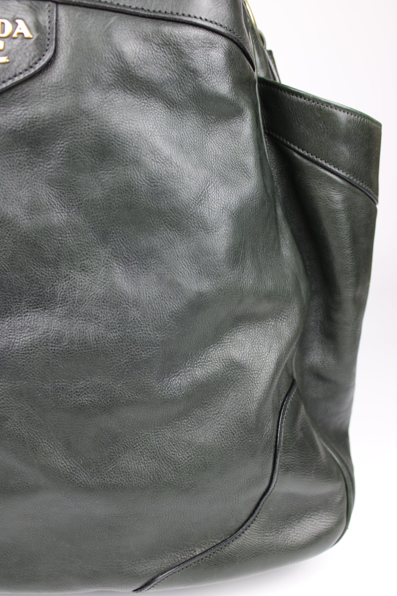 Prada Glacé Calfskin Leather Dark Green Hobo Bag 2007
