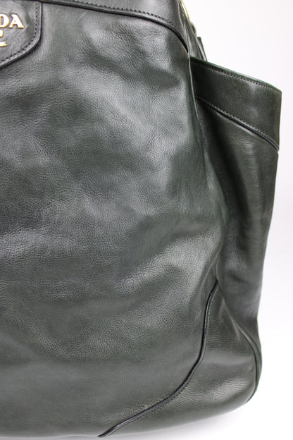 Prada Glacé Calfskin Leather Dark Green Hobo Bag 2007