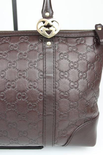 Pre-owned Gucci Guccissima Monogram Leather Heart Interlocking GG Tote Bag