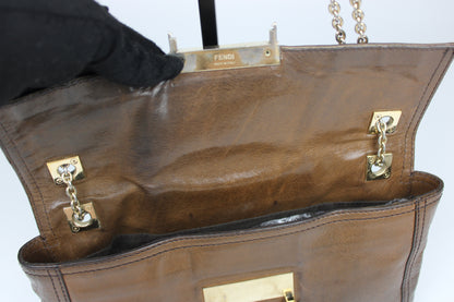 Fendi Leather 2-Way Chain Strap Baguette Bag