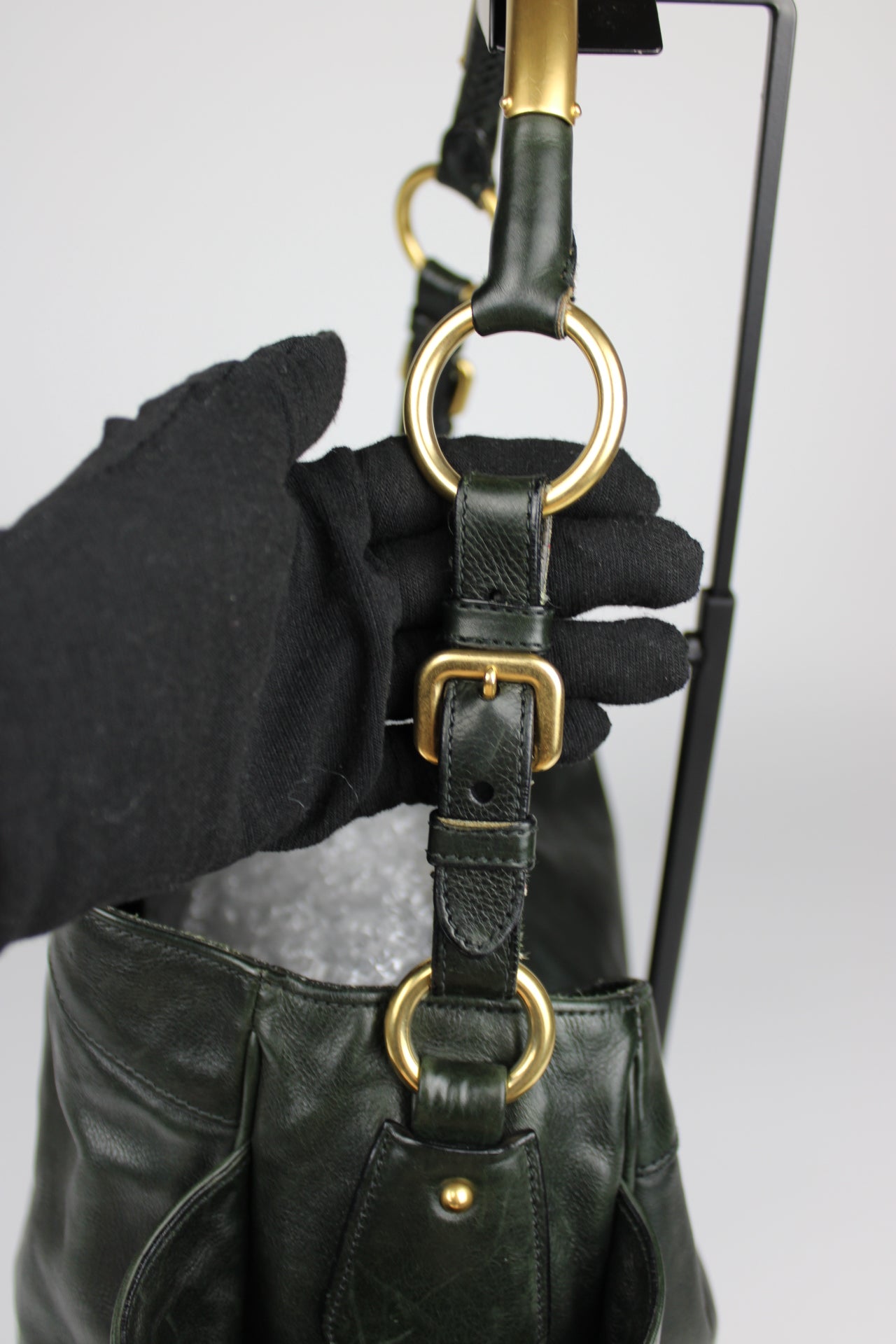 Prada Glacé Calfskin Leather Dark Green Hobo Bag 2007