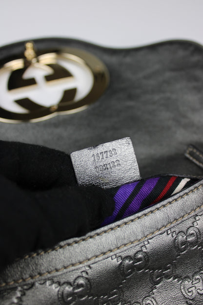Gucci Guccissima Metallic Silver Leather Britt Hobo Bag