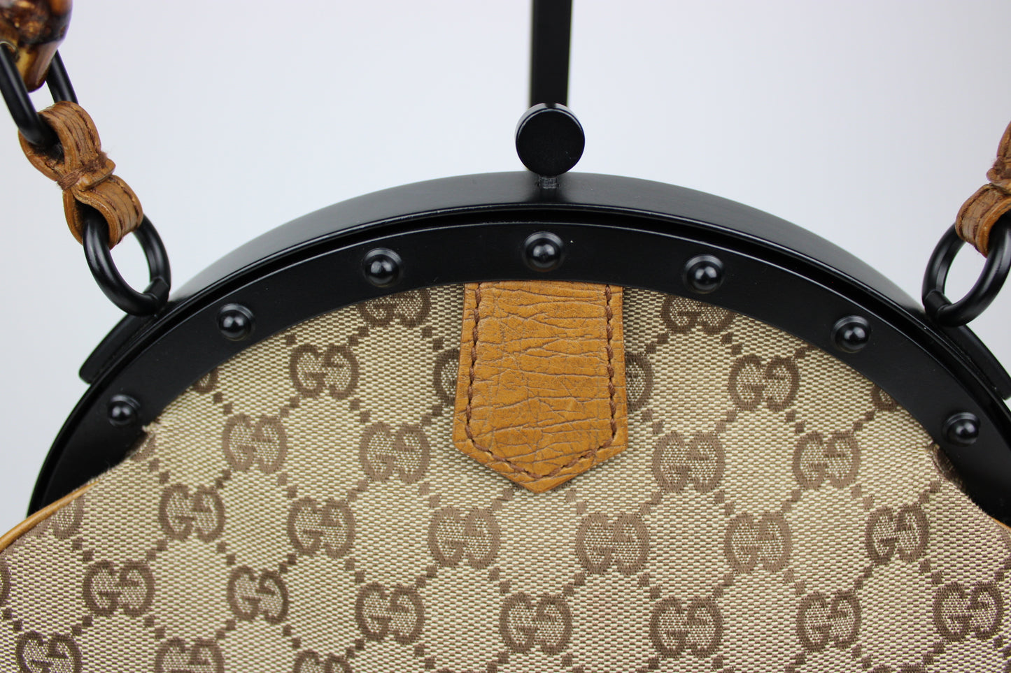 Gucci Monogram Pagoda Frame Bamboo Top Handle Bag