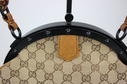 Gucci Monogram Pagoda Frame Bamboo Top Handle Bag