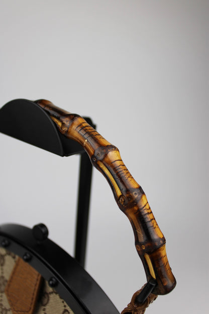 Gucci Monogram Pagoda Frame Bamboo Top Handle Bag