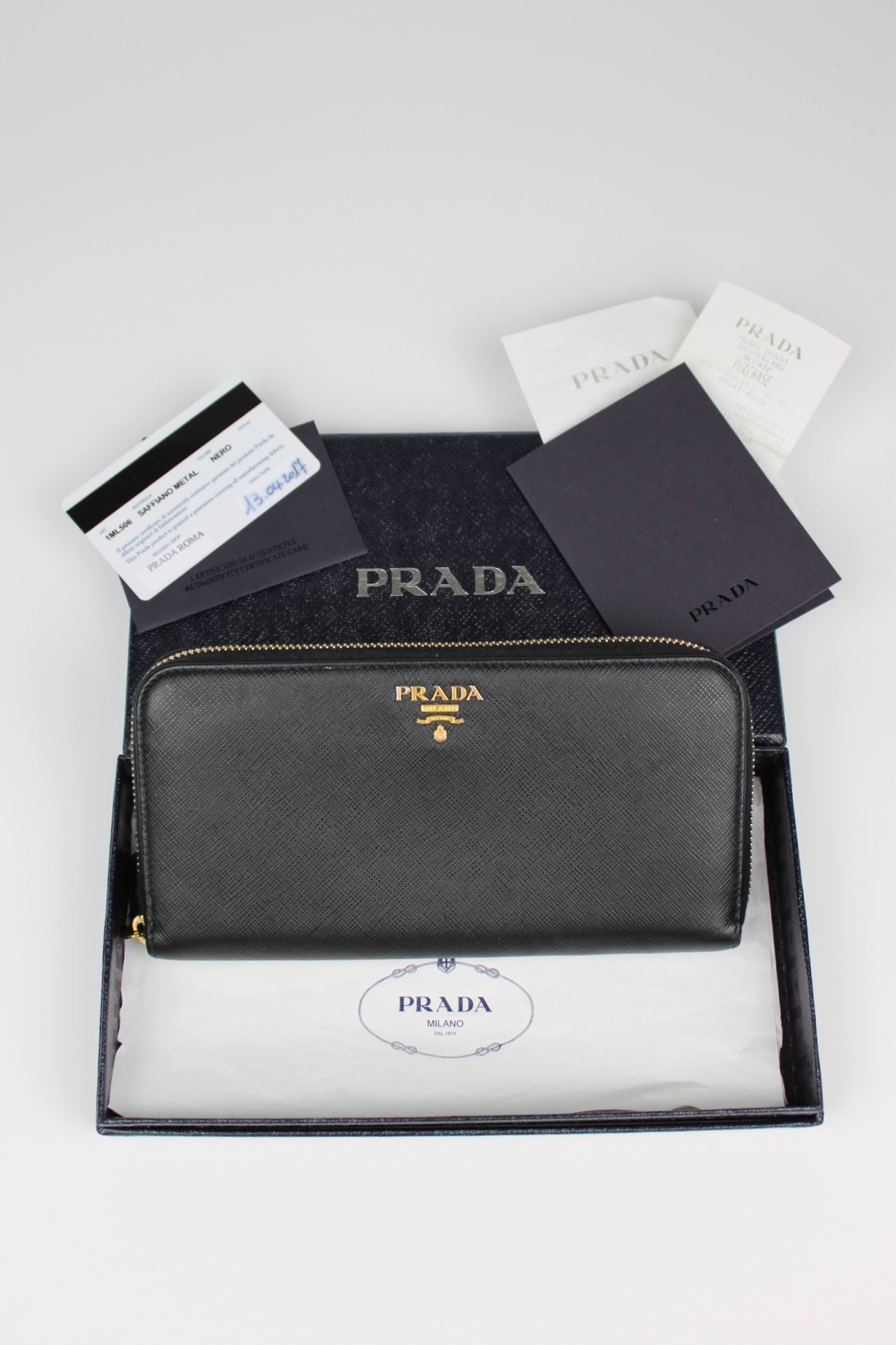 Prada Saffiano Leather Zip Around Long Wallet 2017 (With Receipt)