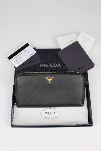 Prada Saffiano Leather Zip Around Long Wallet 2017 (With Receipt)