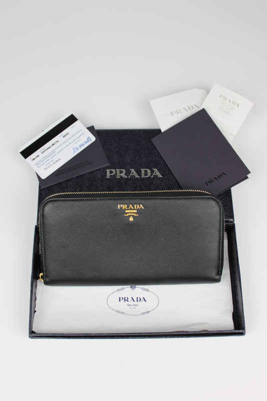Prada Saffiano Leather Zip Around Long Wallet 2017 (With Receipt)