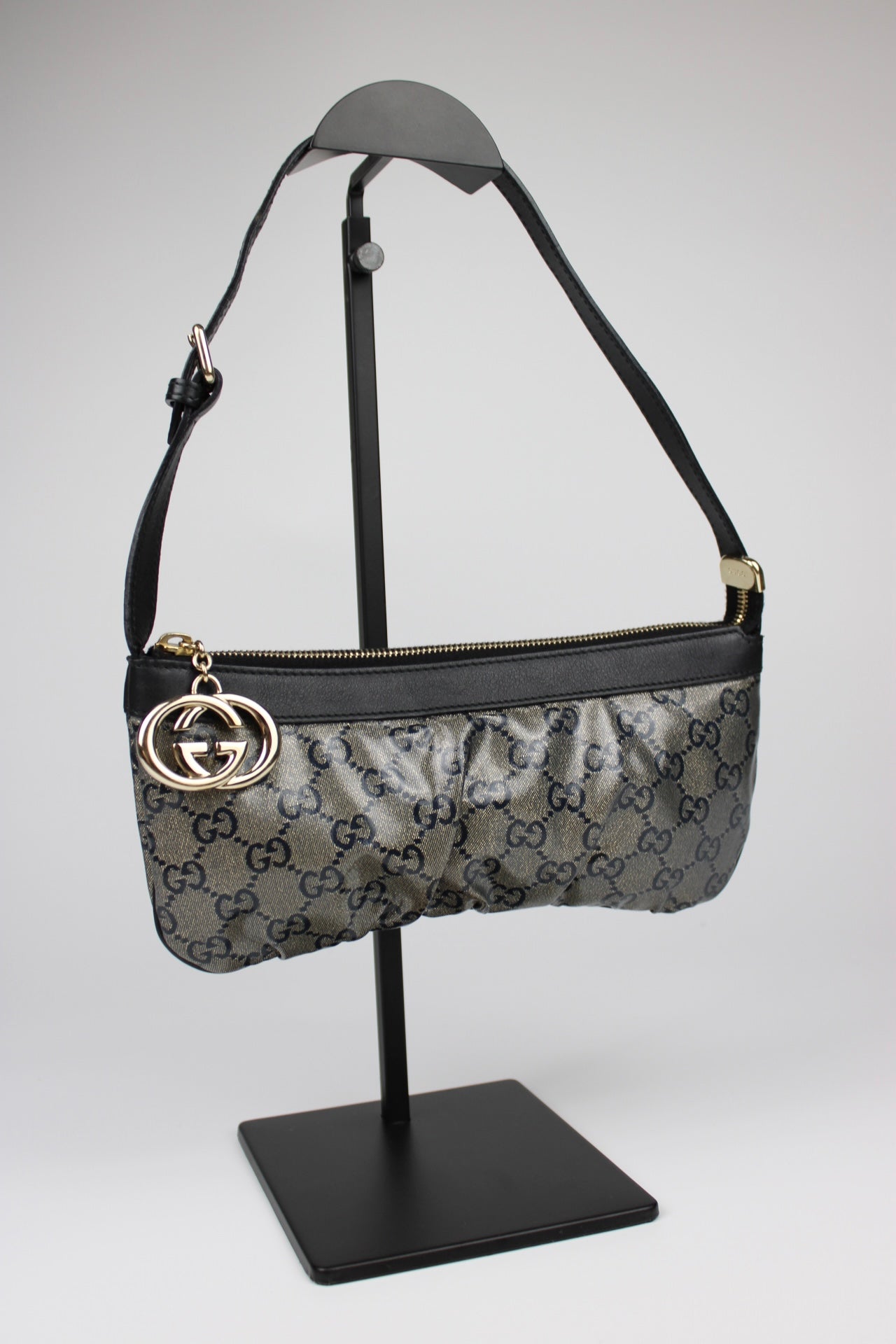 Gucci Monogram Charm Patent Pochette Bag