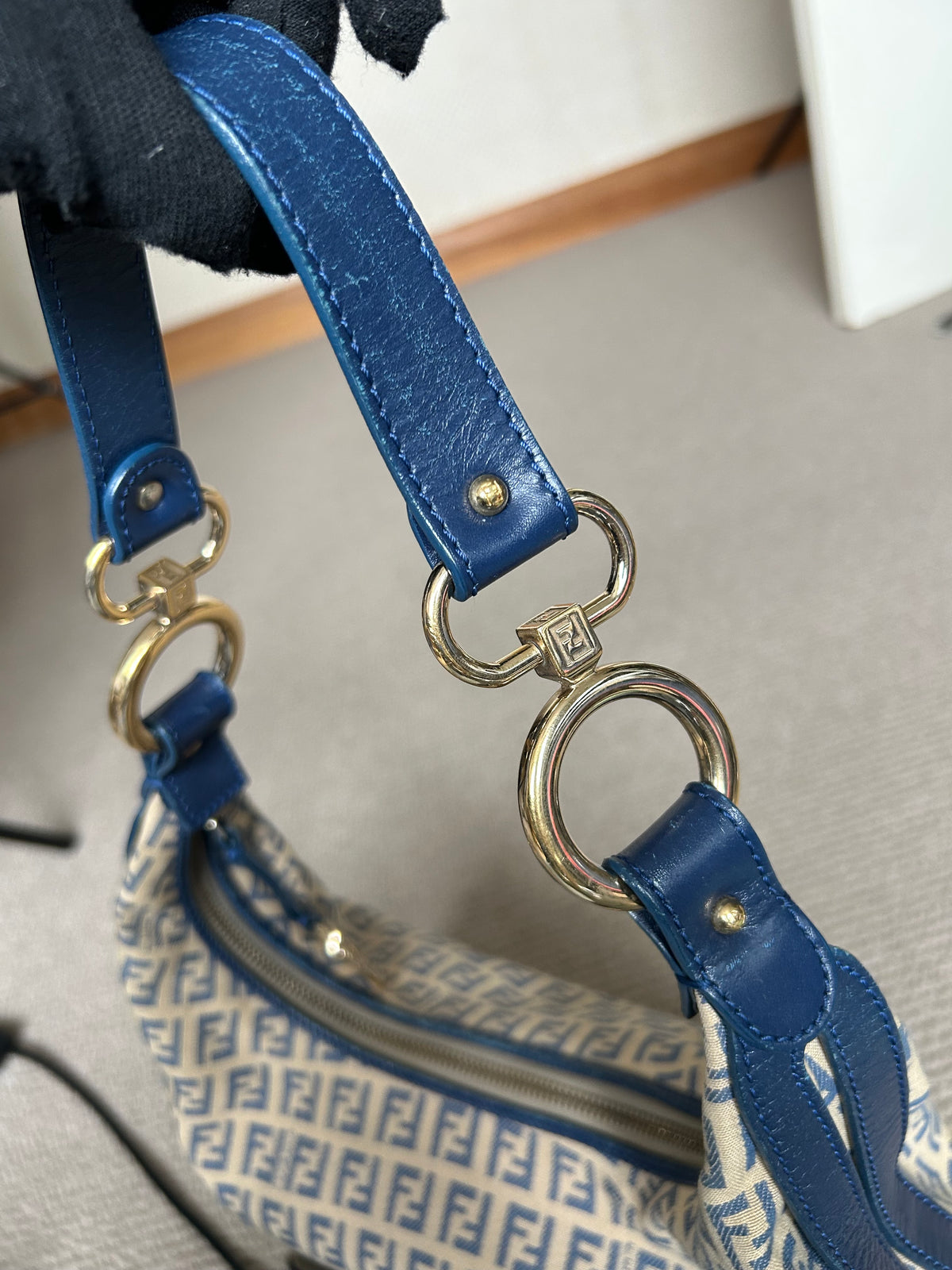 Pre-owned Fendi Zucchino Blue Hobo Shoulder Bag