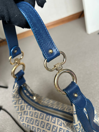 Pre-owned Fendi Zucchino Blue Hobo Shoulder Bag
