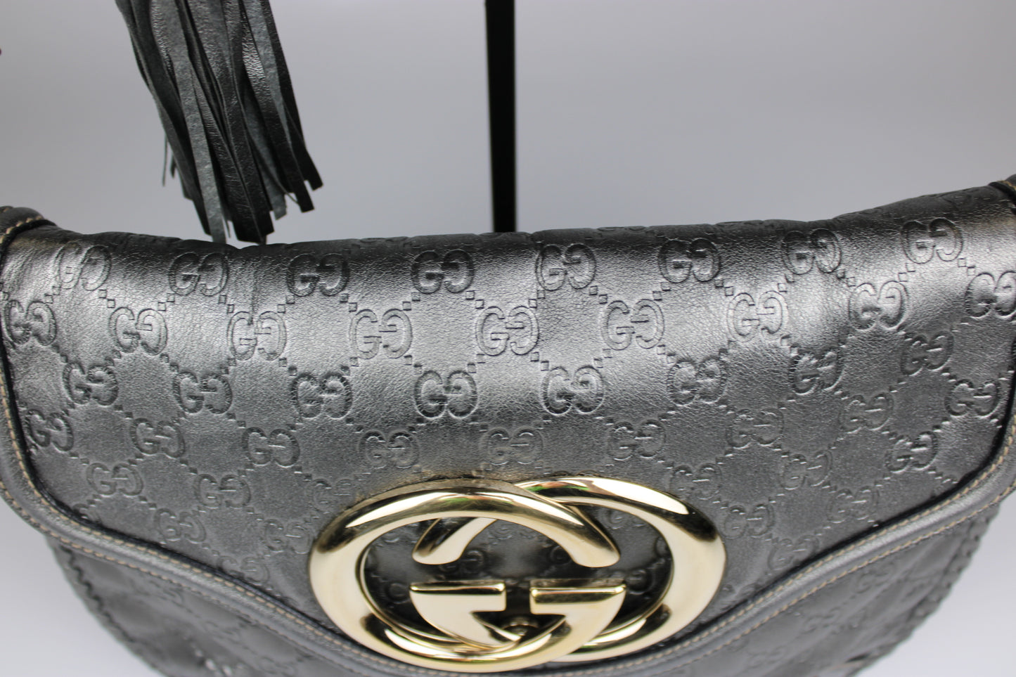 Gucci Guccissima Metallic Silver Leather Britt Hobo Bag