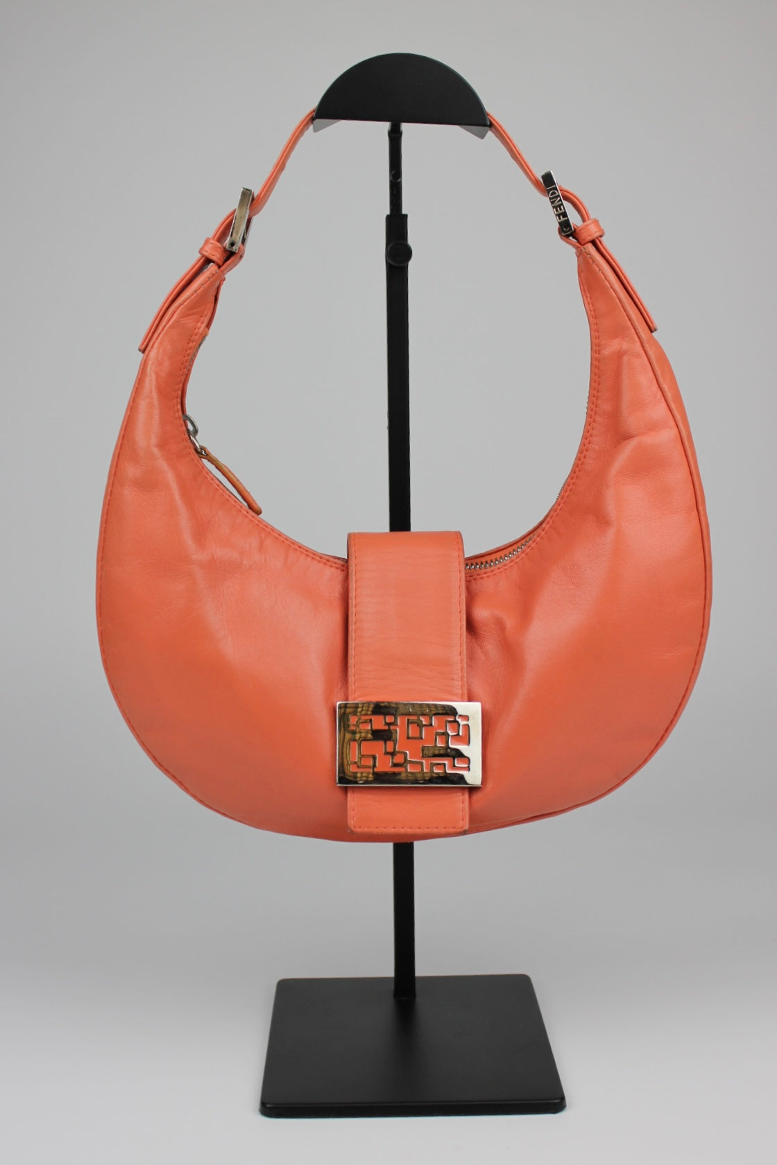 Fendi Leather Croissant Baguette Bag Coral