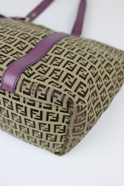Pre-owned Fendi Zucchino Charm Tote Bag