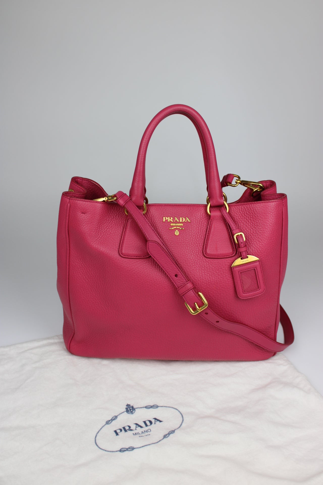 Prada Vitello Daino 2-Way Pink Tote Bag