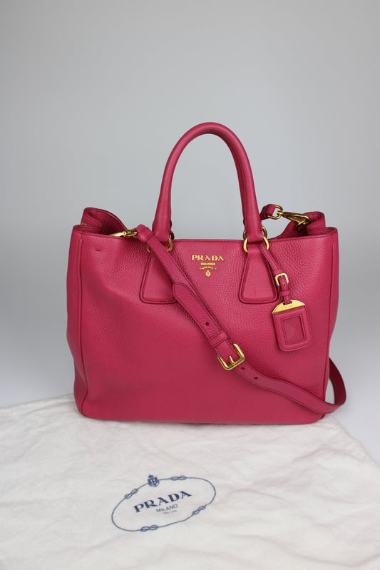 Prada Vitello Daino 2-Way Pink Tote Bag