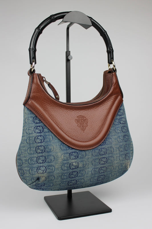 Gucci Monogram Denim Bamboo Bag (Restored)