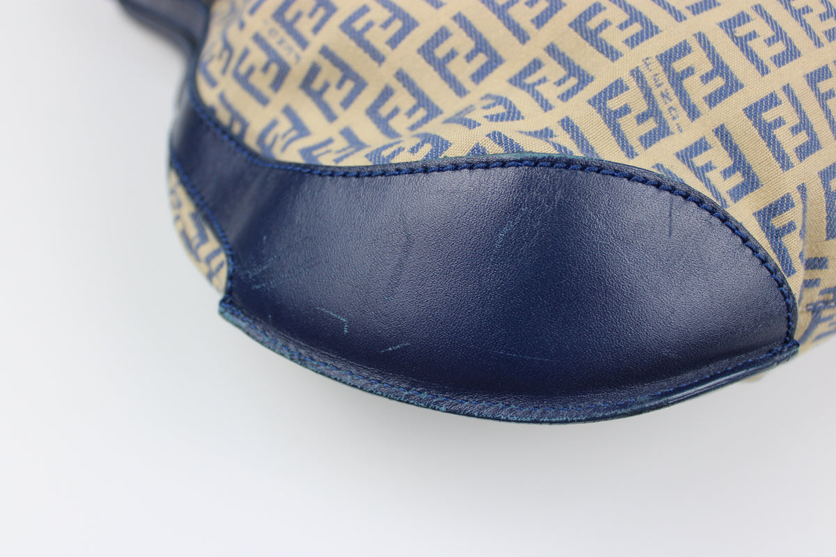 Pre-owned Fendi Zucchino Blue Hobo Shoulder Bag