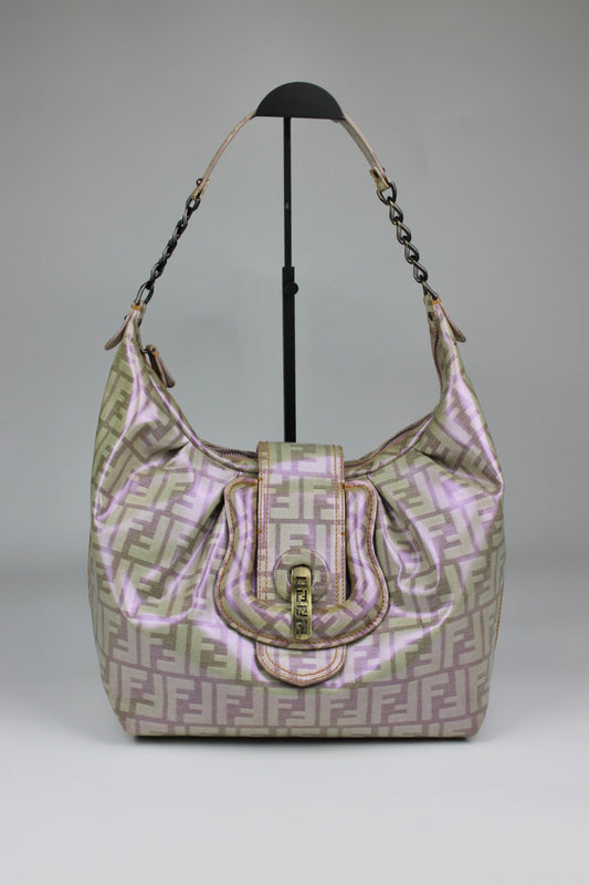 Fendi Zucca Iridescent Patent Hobo Shoulder Bag 2008