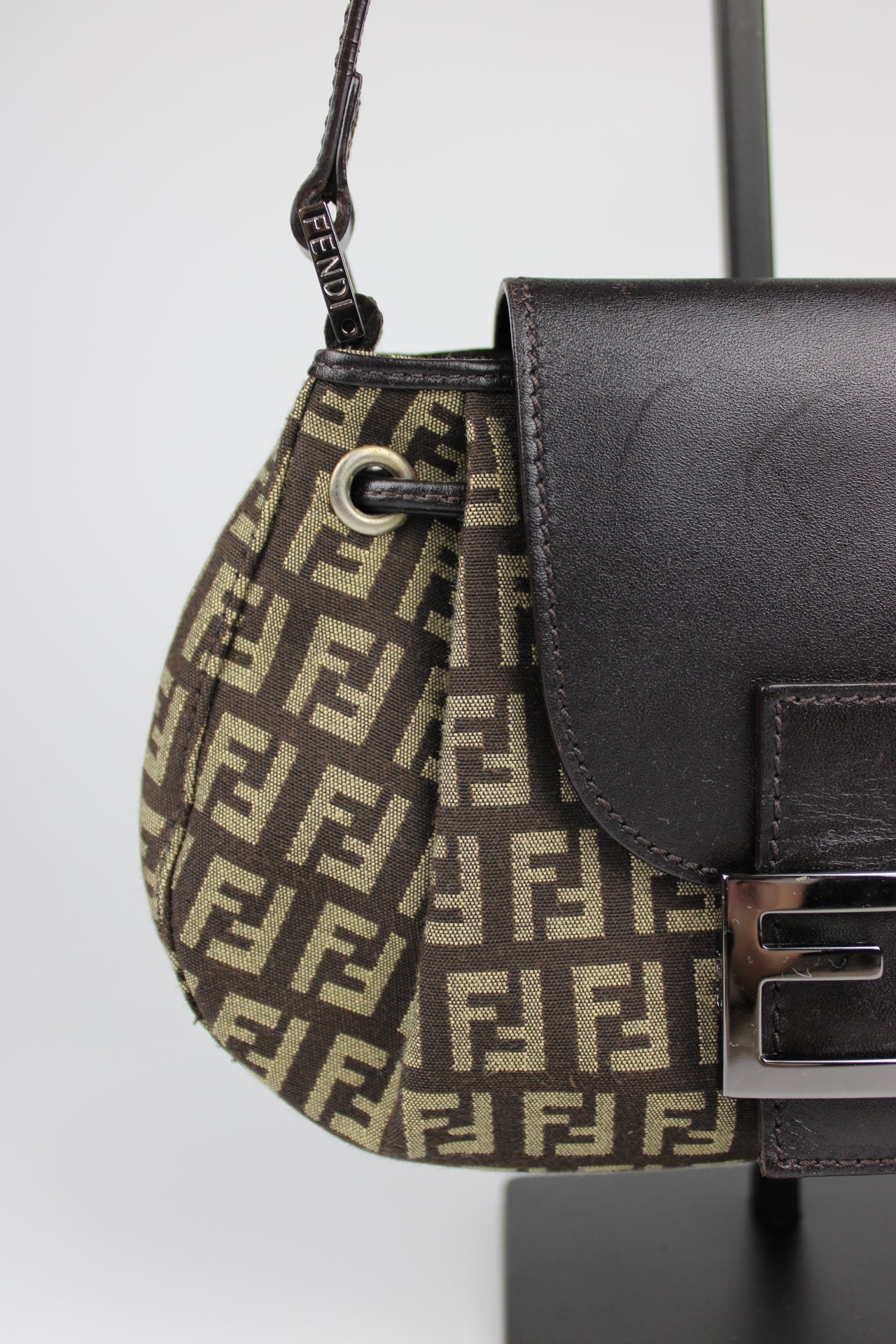 Fendi Zucchino Drawstring Baguette Bag