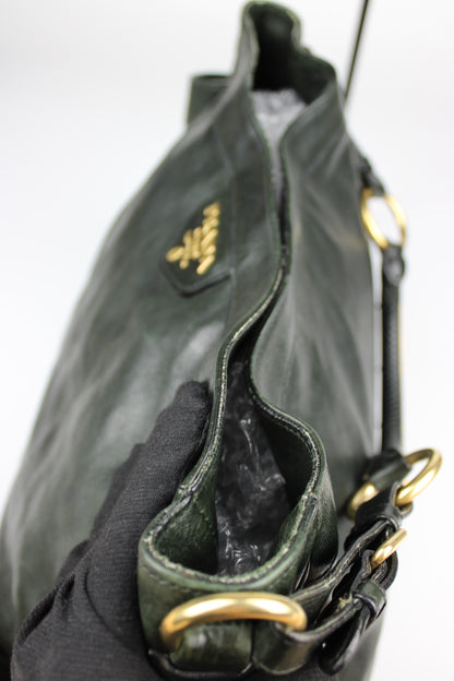 Prada Glacé Calfskin Leather Dark Green Hobo Bag 2007