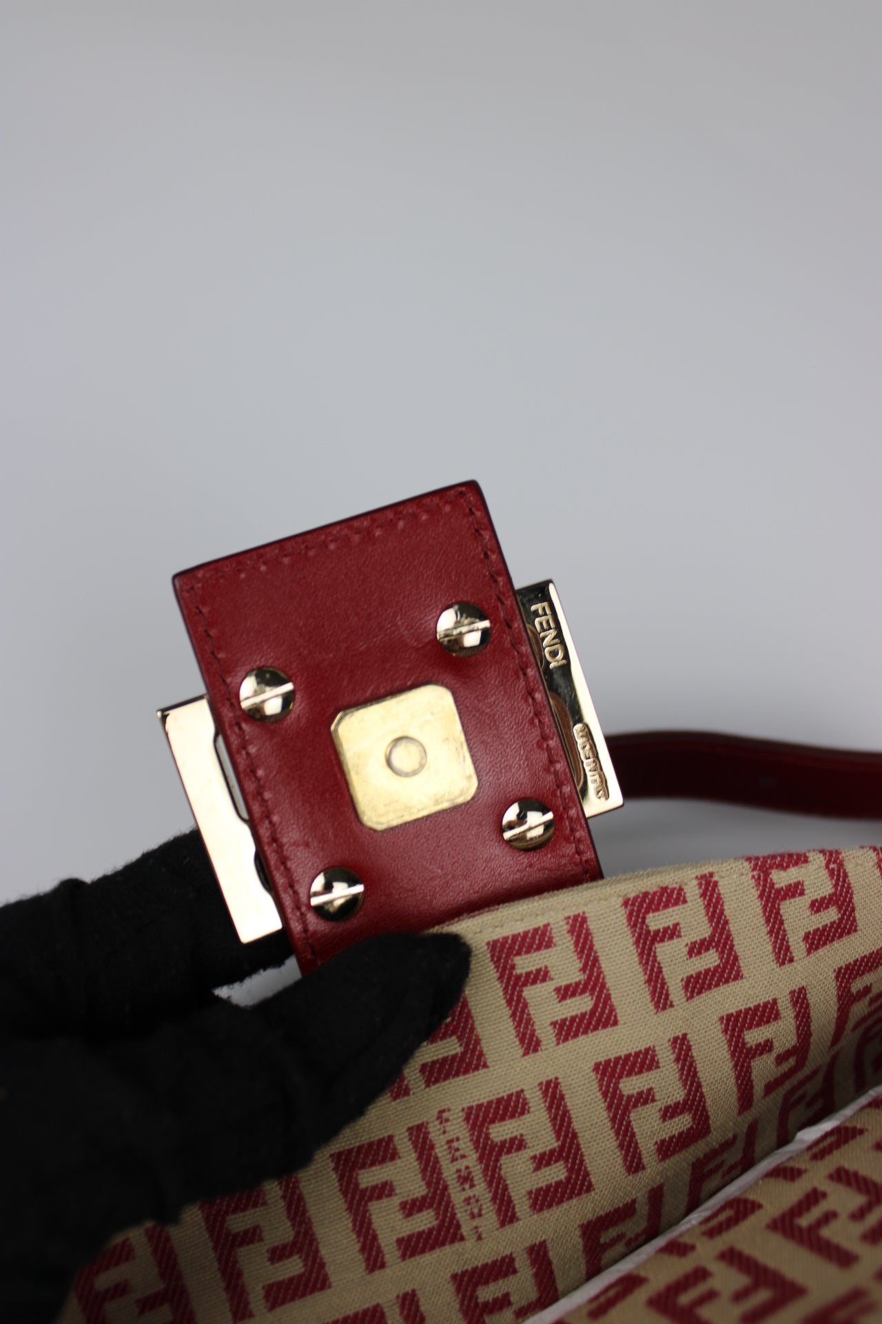 Fendi Zucchino Red Baguette Bag