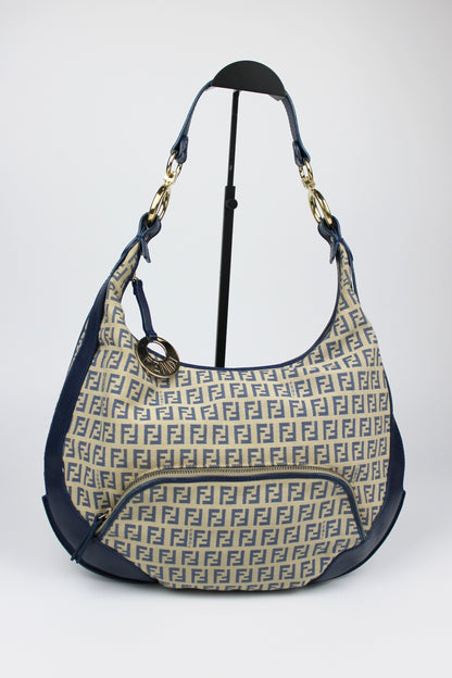 Pre-owned Fendi Zucchino Blue Hobo Shoulder Bag