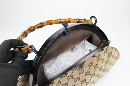 Gucci Monogram Pagoda Frame Bamboo Top Handle Bag