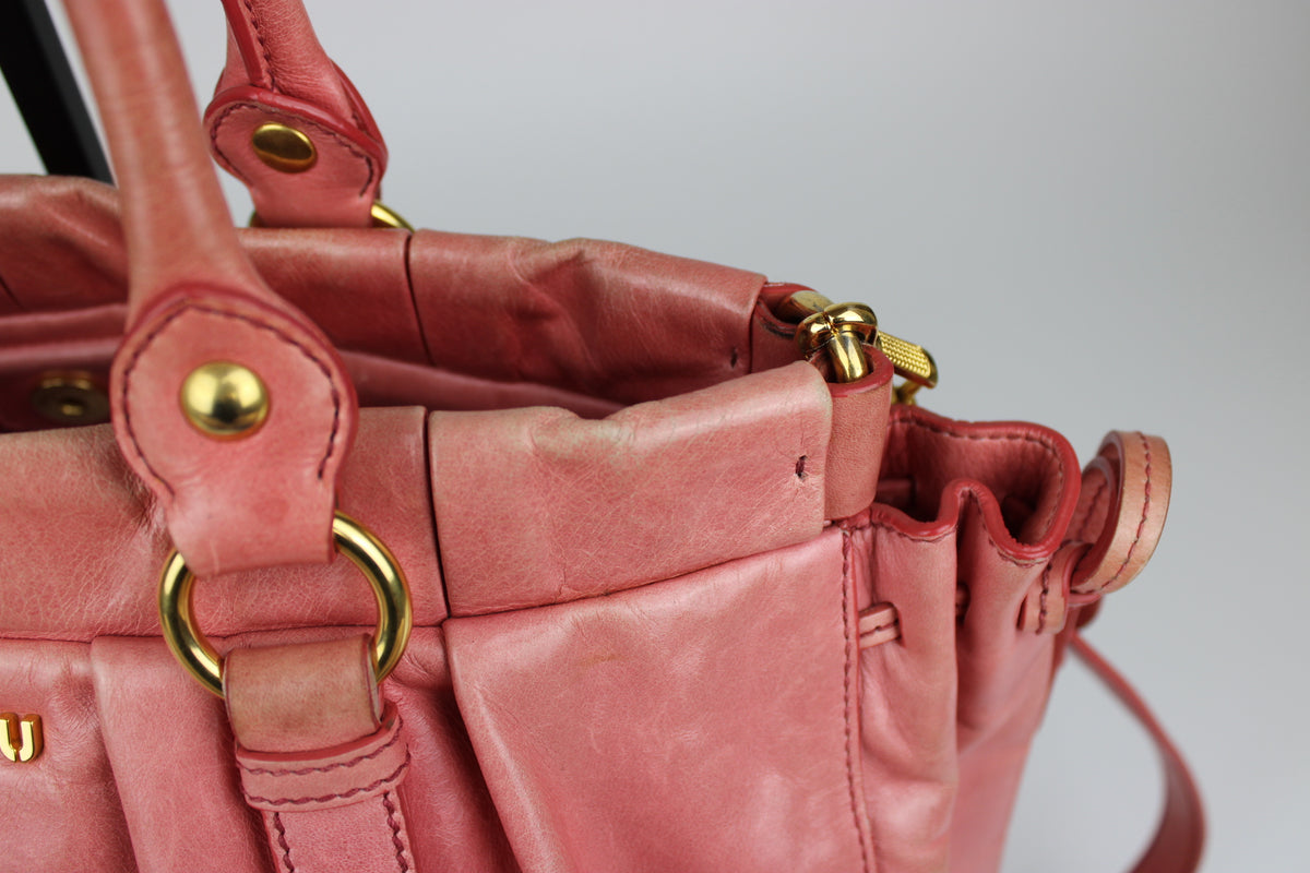 Pre-owned Miu Miu Vitello Lux Pink 2-Way Tote Bag