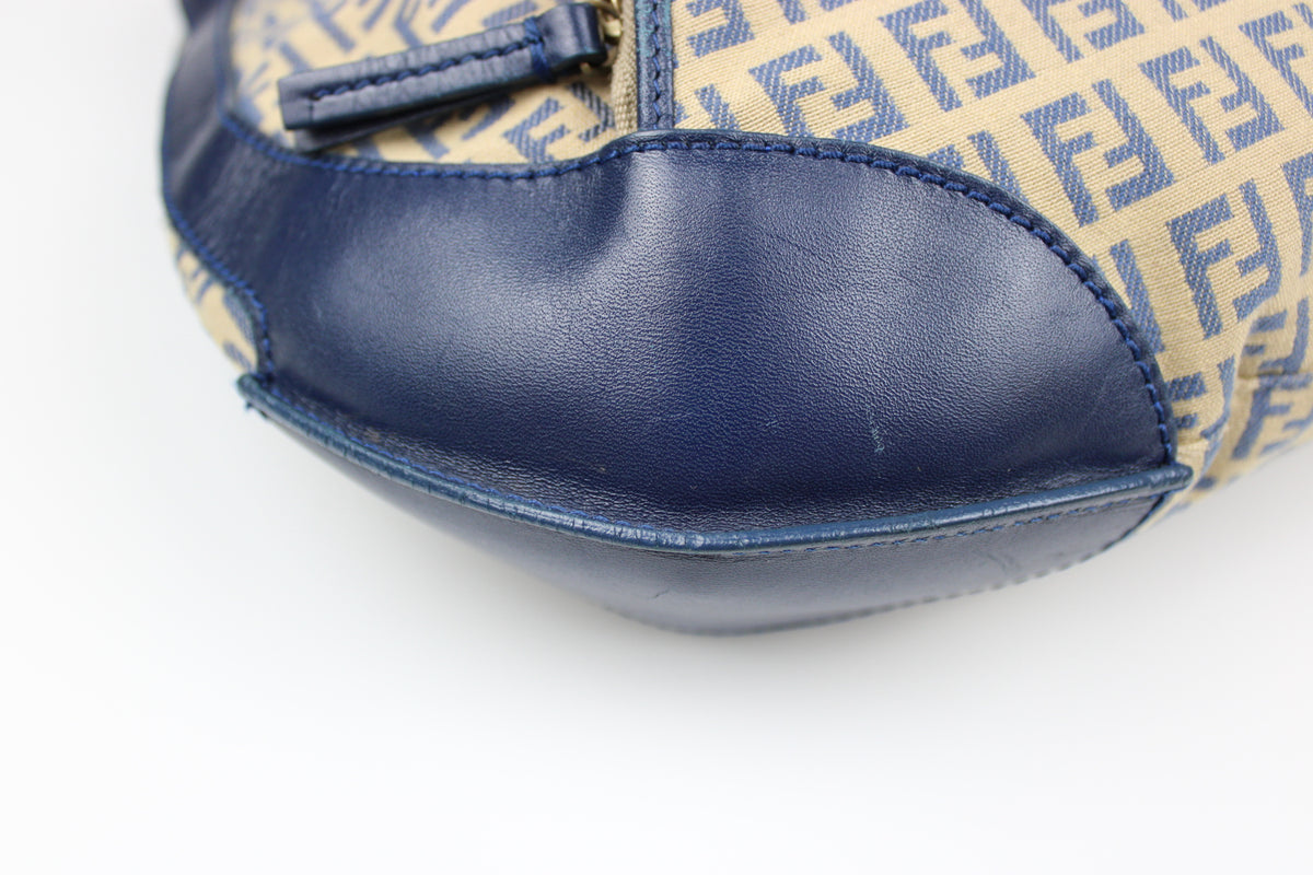 Pre-owned Fendi Zucchino Blue Hobo Shoulder Bag