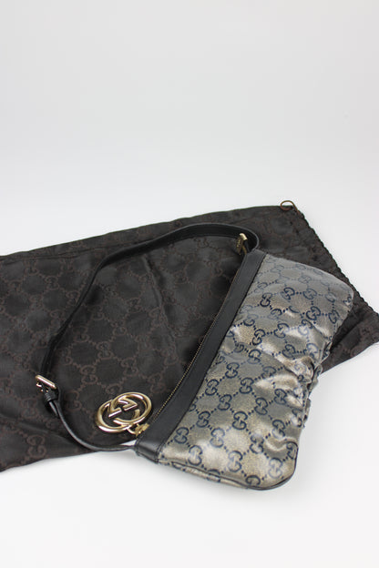 Gucci Monogram Charm Patent Pochette Bag