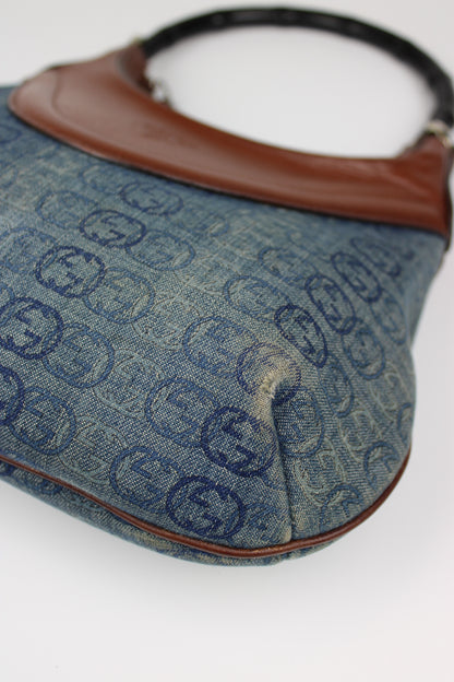Gucci Monogram Denim Bamboo Bag (Restored)