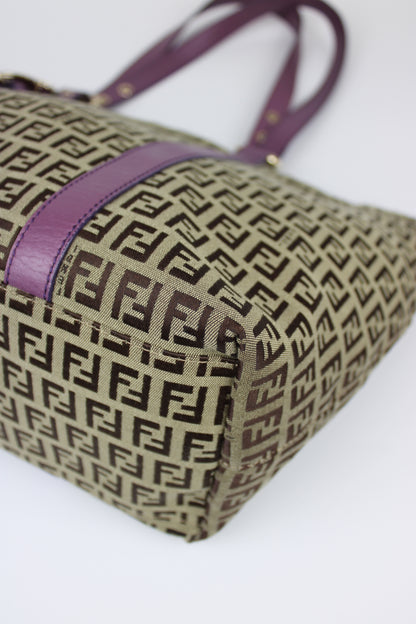 Pre-owned Fendi Zucchino Charm Tote Bag
