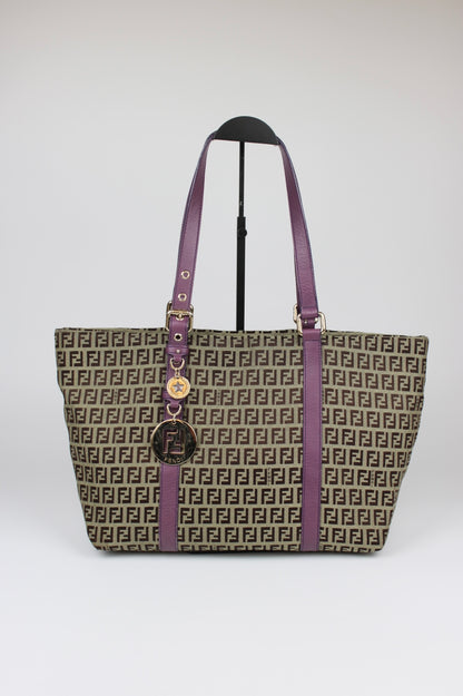 Pre-owned Fendi Zucchino Charm Tote Bag