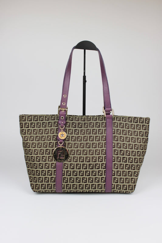 Pre-owned Fendi Zucchino Charm Tote Bag