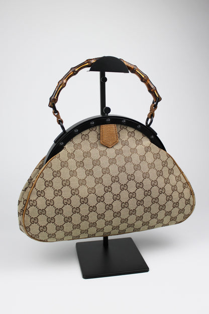 Gucci Monogram Pagoda Frame Bamboo Top Handle Bag