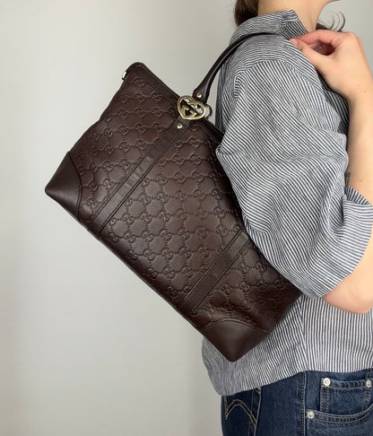 Pre-owned Gucci Guccissima Monogram Leather Heart Interlocking GG Tote Bag